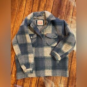 Levi’s Lined Wool Plaid Jacket – Men’s Large – Blue/Grey Vintage Workwear Coat